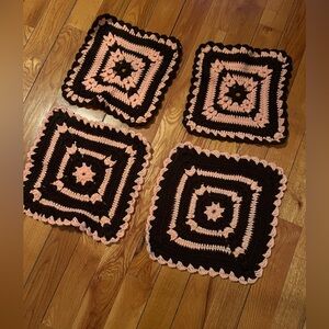 Handmade placemats - Crochet Square Set in Pink and Brown